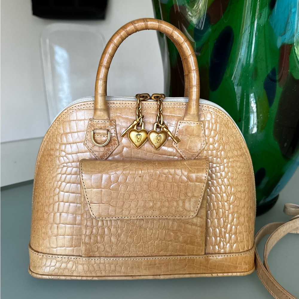 VTG VICENZA 1993 Crocodile Embossed Leather Alma Shaped Bag- w detachable strap - Picture 5 of 16